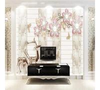 XLMING Tridimensional Relieve Rosa Flores Mariposas Ciervo 3D Papel Pintado Tapiz Textura de Seda Oficina Comedor Sofá Dormitorio Sala Estar TV Fondo Pantalla-400cm×280cm