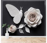 XLMING Tridimensional Sencillo Bonito Mariposa Blanca Rosa 3D Papel Pintado Tapiz Textura de Seda Oficina Comedor Sofá Dormitorio Sala Estar TV Fondo Pantalla-150cm×105cm