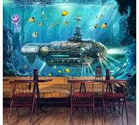 XLMING Tridimensional Submarino Azul Mundo Submarino Banco De Peces 3D Papel Pintado Lujo Casa Sala Decoración Estar Comedor Sofá Dormitorio TV Fondo de Pared-400cm×280cm