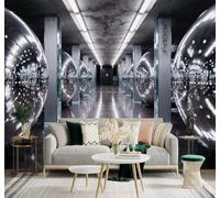 XLMING Tridimensional Túnel Extensión Del Espacio Esferas Reflectantes Lámparas Metálicas 3D Papel Pintado Pared Premium Textura Seda Estudio Comedor Vinilos Dormitorio Sofás TV Cocina-250cm×170cm