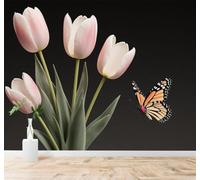 XLMING Tritidimorfo Mariposa Belleza Tulipán Rosa Planta Elegante 3D Papel Pintado Tapiz Textura de Seda Oficina Comedor Sofá Dormitorio Sala Estar TV Fondo Pantalla-430cm×300cm