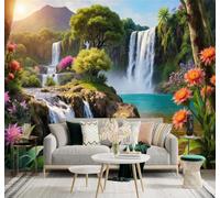 XLMING Tropical Cascadas Flores Árboles Paisajes De Montaña 3D Papel Pintado Pared Premium Textura Seda Estudio Comedor Vinilos Dormitorio Sofás TV Cocina-200cm×140cm