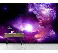XLMING Universo Creativo De Dibujos Animados Con Cielo Estrellado Morado 3D Papel Pintado Pared Premium Textura Seda Estudio Comedor Vinilos Dormitorio Sofás TV Cocina-350cm×256cm