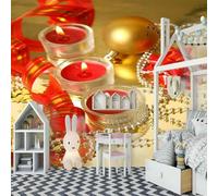 XLMING Vela Roja Bola Dorada Colgante 3D Papel Pintado Lujo Casa Sala Decoración Estar Comedor Sofá Dormitorio TV Fondo de Pared-300cm×210cm