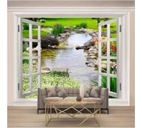 XLMING Ventana Pradera Verde Flor Arroyo 3D Papel Pintado Lujo Casa Sala Decoración Estar Comedor Sofá Dormitorio TV Fondo de Pared-200cm×140cm