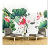XLMING Verde Hojas De Loto Rojo Flores De Loto Pececitos 3D Papel Pintado Pared Premium Textura Seda Estudio Comedor Vinilos Dormitorio Sofás TV Cocina-350cm×256cm