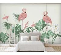 XLMING Verde Hojas Flores Animales Flamingo Papel Pintado 3D Seda De Lujo Pared Estudio Comedor Sofa Dormitorio Madera Salon Tv Decorativo-200cm×140cm