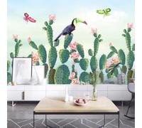 XLMING Verde Plantas Cactus Flores Pájaros 3D Papel Pintado Lujo Casa Sala Decoración Estar Comedor Sofá Dormitorio TV Fondo de Pared-400cm×280cm