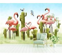 XLMING Verde Plantas Cactus Pájaros Volando Flamencos 3D Papel Pintado Tapiz Textura de Seda Oficina Comedor Sofá Dormitorio Sala Estar TV Fondo Pantalla-200cm×140cm