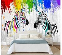 XLMING Veteado Colorido Graffiti Cebra Arte 3D Papel Pintado Tapiz Textura de Seda Oficina Comedor Sofá Dormitorio Sala Estar TV Fondo Pantalla-300cm×210cm