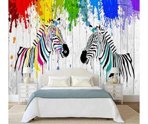 XLMING Veteado Colorido Graffiti Cebra Arte 3D Papel Pintado Tapiz Textura de Seda Oficina Comedor Sofá Dormitorio Sala Estar TV Fondo Pantalla-150cm×105cm