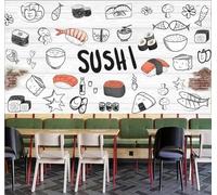 XLMING Veteado De Madera Pared De Ladrillo Pintado A Mano Comida Sushi 3D Papel Pintado Tapiz Textura de Seda Oficina Comedor Sofá Dormitorio Sala Estar TV Fondo Pantalla-350cm×256cm
