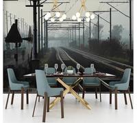 XLMING Vías De Tren Retro En Tridimensional Extensión Espacial Árboles 3D Papel Pintado Tapiz Textura de Seda Oficina Comedor Sofá Dormitorio Sala Estar TV Fondo Pantalla-430cm×300cm