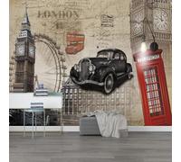 XLMING Vintage Art Car Ferris Wheel Cabina Telefónica 3D Papel Pintado Tapiz Textura de Seda Oficina Comedor Sofá Dormitorio Sala Estar TV Fondo Pantalla-250cm×170cm