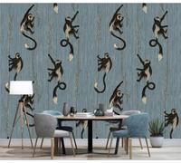 XLMING Vintage Art Madera Animal Mono 3D Papel Pintado Tapiz Textura de Seda Oficina Comedor Sofá Dormitorio Sala Estar TV Fondo Pantalla-300cm×210cm