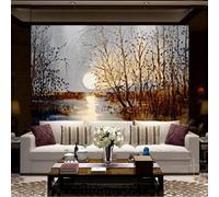 XLMING Vintage Arte Abstracto Sunset Forest River 3D Papel Pintado Tapiz Textura de Seda Oficina Comedor Sofá Dormitorio Sala Estar TV Fondo Pantalla-350cm×256cm