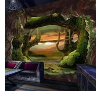 XLMING Vintage Forest Cueva Pared De Piedra Crepúsculo Fairview 3D Papel Pintado Seda Texturizada Primera Calidad Sala De Estar Sofá Dormitorio Comedor Hogar Pared-250cm×170cm