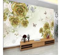 XLMING Vintage Golden Art Flores Mariposas 3D Papel Pintado Lujo Casa Sala Decoración Estar Comedor Sofá Dormitorio TV Fondo de Pared-250cm×170cm