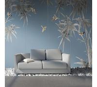XLMING Vintage Pintado A Mano De Bambú Hojas De Bambú Pájaros Volando Papel Pintado 3D Seda De Lujo Pared Estudio Comedor Sofa Dormitorio Madera Salon Tv Decorativo-300cm×210cm