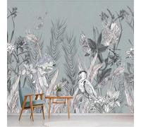 XLMING Vintage Plantas De Colores Claros Hojas Flores Mariposas Papel Pintado 3D Seda De Lujo Pared Estudio Comedor Sofa Dormitorio Madera Salon Tv Decorativo-300cm×210cm