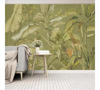 XLMING Vintage Plantas Hojas Animal Cebra Cuello Largo Ciervo Papel Pintado 3D Seda De Lujo Pared Estudio Comedor Sofa Dormitorio Madera Salon Tv Decorativo-250cm×170cm