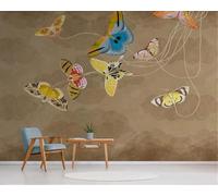 XLMING Vintage Simple Mariposa De Color Amarillo Arte Papel Pintado 3D Seda De Lujo Pared Estudio Comedor Sofa Dormitorio Madera Salon Tv Decorativo-150cm×105cm