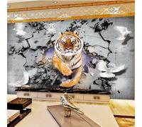 XLMING Vintage Tridimensional Tigre Feroz Pared Rota Pájaro Volador 3D Papel Pintado Tapiz Textura de Seda Oficina Comedor Sofá Dormitorio Sala Estar TV Fondo Pantalla-150cm×105cm
