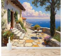 XLMING Vistas Al Mar Costa Terraza Casa Jardín 3D Papel Pintado Tapiz Textura de Seda Oficina Comedor Sofá Dormitorio Sala Estar TV Fondo Pantalla-250cm×170cm