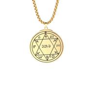 XLTEAM Collar Neutro Colgante Collar de Cadena para Hombre Amuleto de Pentáculo de Júpiter Salomón Sello de Talismán Hexagrama Caja de Color Dorado Joyería Ajustable Regalo Regalos de Cumpleaños