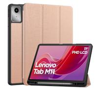 XLTTONG Funda para Lenovo Tab M11 de 11 pulgadas 2024 con soporte para bolígrafo, cubierta protectora trasera de TPU con soporte triple plegable y apagado automático para Lenovo M11 (oro rosa)