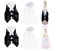 xlwens Decoración de Botellas para Bodas,4 Piezas,Botellas de Vino Decoradas para Bodas,Decoración de Botellas para Mesas de Boda,Decoración de Botellas de Novia y Novio