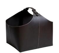 XLWLLNJ Contenedor de Chimenea Canasta de Almacenamiento Caja de Madera Bin con Piel Pu Moderno Practicas Adecuado para Guardar Revistas Sala de Estar Moderna , Marrón