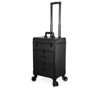 XLWLLNJ Estuche de Maquillaje Profesional Maletín Rodante Organizador con Asa Telescópica Caja Rígida Aluminio MDF Bordes de Protección Cierres con Pestillo, Negro, Negro