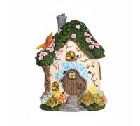 XLWLLNJ Luz Nocturna de Resina Lámpara Solar Figura Casa de Escultura Jardín Farol LED Cálido Panel Policristalino Batería 300mah Adecuada para Patios, Verde con Techo De Follaje Y Mariposa