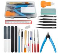 XLX Juego de 28 herramientas básicas para modelador de Gundam, kit de herramientas con caja de plástico, modelo de pasatiempo ensamblar construcción reparación y fijación DIY Craft Kit