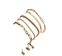 XLXKGPGKMK Conjunto de Pulsera Personalizada Simple y versátil con Cadena Desnuda Lisa Que no se desvanece for Mujer(Five Piece Suit)