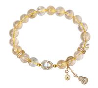XLXKGPGKMK La pulsera de citrino natural atrae la riqueza, transporta joyas cristal energía positiva y es un regalo for las novias(Yellow6mm,14-15cm)