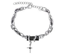 XLXKGPGKMK La Pulsera gótica de aleación Punk con Colgante Rojo, Negro y Cruzado Oscuro es un Accesorio Cadena en Capas Ideal for los fanáticos la Moda Rock(Black Style)