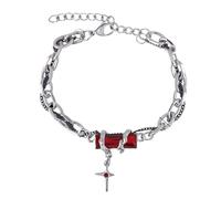 XLXKGPGKMK La Pulsera gótica de aleación Punk con Colgante Rojo, Negro y Cruzado Oscuro es un Accesorio Cadena en Capas Ideal for los fanáticos la Moda Rock(Red Style)