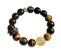 XLXKGPGKMK Pulsera Natural Panlong de obsidiana dorada con cristal té ojo tigre amarillo, mejora el coraje, apoya la carrera, calma las emociones(13-14cm)