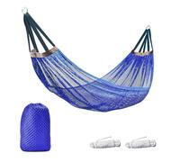 XLYMTLSO Camping Hammock, Hickened Rope Hammock Garden Outdoor Mesh Hammock Portable Simple Hammock Hanging Bed Double Outdoor Hammock with Bag,Single or Double(Blue)