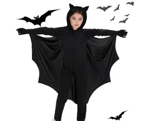XLZJYIJ Disfraz de Murciélago para Niños, Disfraz de Alas de Murciélago Negro con Guantes, Capa de Murciélago para Niños, Vampire Bat Disfraz para Carnaval Fiesta de Cosplay Halloween
