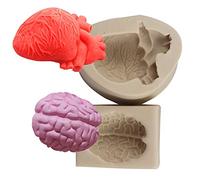 XLZSP Moldes de silicona de órgano humano de simulación de Halloween, molde de pastel de fondant 3D de corazón y cerebro, molde de chocolate, galletas, arcilla polimérica, yeso, molde de hielo,