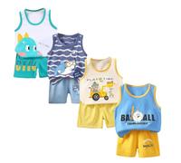 XM-Amigo 8 Piezas/4 Conjuntos Conjuntos Top y Pantalones Cortos para Bebés Niños Chalecos/Camisetas sin Mangas Tallas 3-9 Meses(Etiqueta: 50/73) Verano