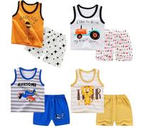 XM-Amigo 8 Piezas/4 Conjuntos Conjuntos Top y Pantalones Cortos para Bebés Niños Chalecos/Camisetas sin Mangas Tallas 6-18 Meses(Etiqueta: 55/80) Verano