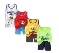 XM-Amigo 8 Piezas/4 Conjuntos Conjuntos Top y Pantalones Cortos para Bebés Niños Chalecos/Camisetas sin Mangas Tallas 6-18 Meses(Etiqueta: 55/80) Verano