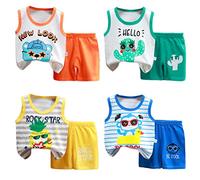 XM-Amigo 8 Piezas/4 Unidades Conjuntos Top y Pantalones Cortos para Niños Chalecos/Camisetas sin Mangas Tallas 3-4 años(Etiqueta: 70/110) Verano