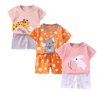XM-Amigo Bebé Niña Conjunto de 3 Camisetas de Manga Corta y Shorts de Media Manga,Paquete de 6 (con Hebilla para el Hombro, tamaño del Paquete: 60/90)