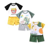 XM-Amigo Conjunto de Ropa para Bebé, Pack 6 Piezas / 3 Juegos, Camiseta y Pantalones Cortos de Algodón Puro con Broche de Hombro, Talla 60/90 Edad 18-24 Meses