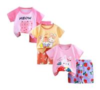 XM-Amigo Niña Conjunto de 3 Camisetas de Manga Corta y Shorts de Media Manga,Paquete de 6 Unidades(con Hebilla de Hombro, tamaño del Paquete: 65/100)